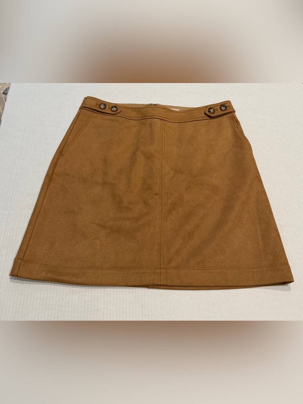 LOFT Brown Feux Suede Mini Skirt with Button Tab Detail Women’s 12